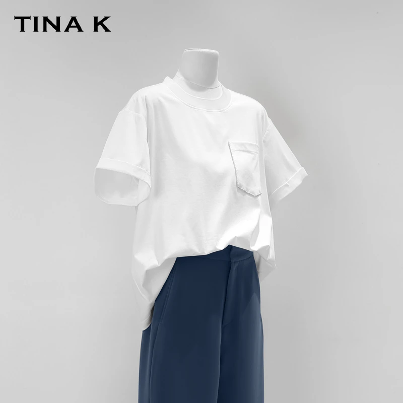 TinaK『BC白T』重磅高支设计感短袖T恤四季百搭女士黑白休闲风TX056