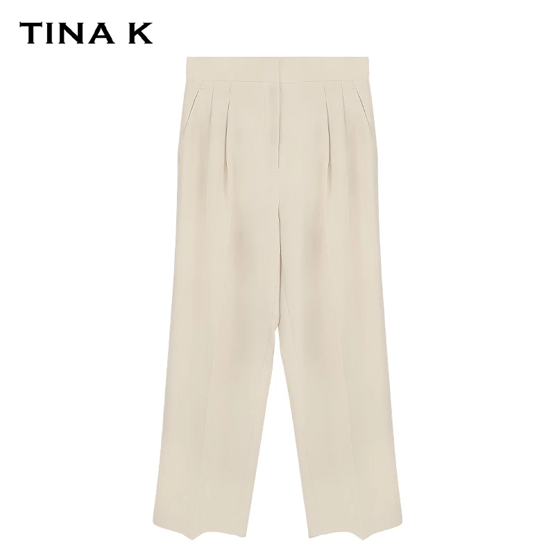 TinaK『夏恋』夏季通勤阔腿裤窄版高级感西装直筒休闲裤 KZ041纯色