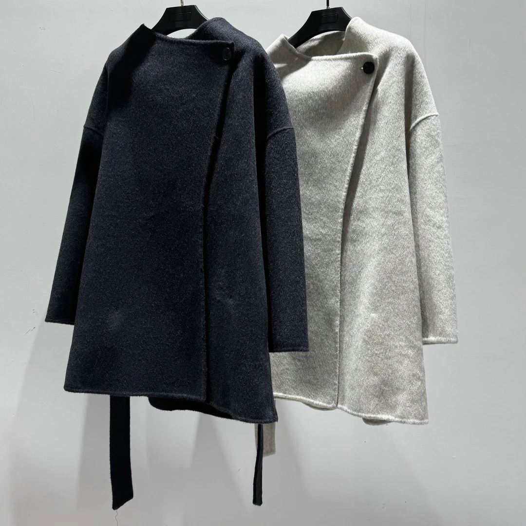 TinaK10o%羊毛毛呢外套女士廓形一粒扣大衣秋冬带腰带 DY00104