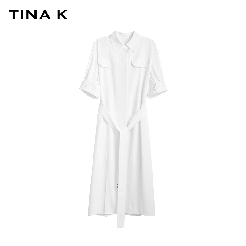 TinaK夏季职场风简约连衣裙通勤纯色时尚女士设计师原创极简LY045
