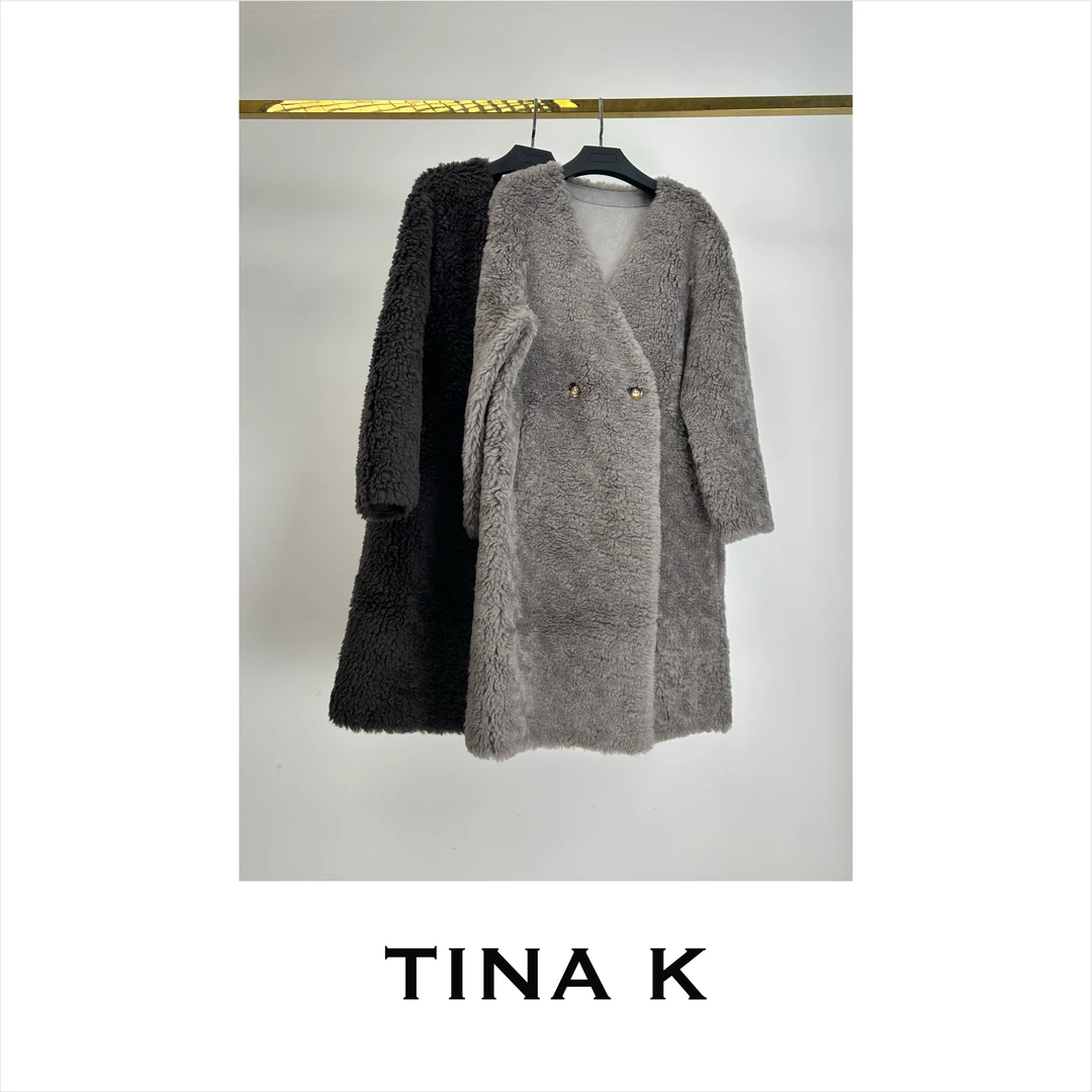 TinaKV领长款全羊毛外套轻奢气质女士毛呢设计师冬季百搭DY224105