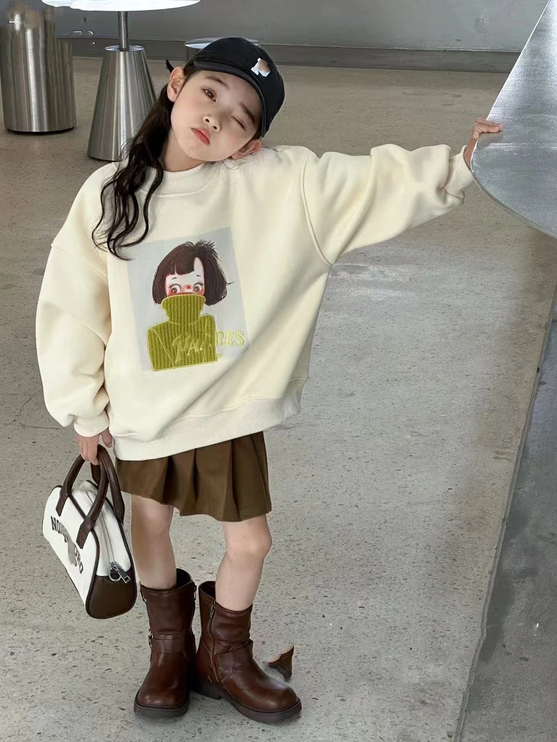 中大童潮童冬季新款5010休闲时尚百搭宽松套头加绒卫衣韩版舒适