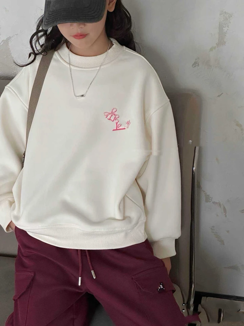 中大童潮童2024冬季新款牛53913休闲时尚宽松百搭韩版加绒卫衣