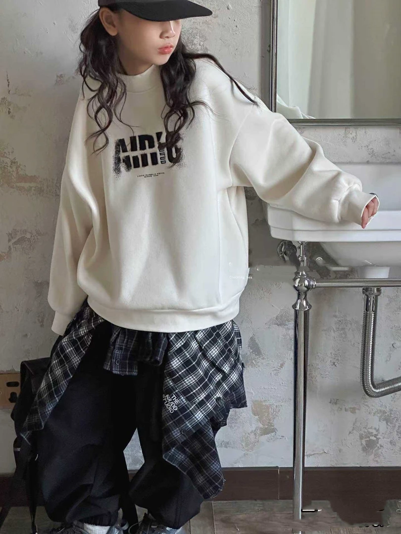 中大童潮童2024冬季新款牛63653休闲时尚宽松百搭韩版加绒卫衣