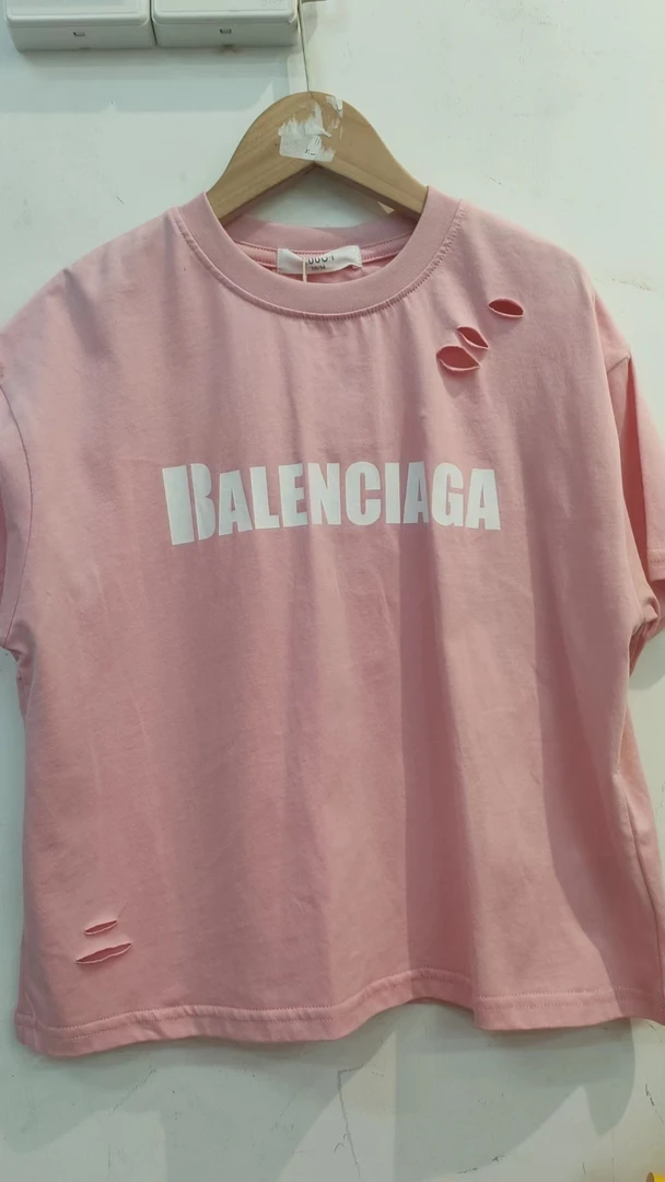 中大童2024夏季新款9586女童时尚百搭破洞纯色短袖T恤