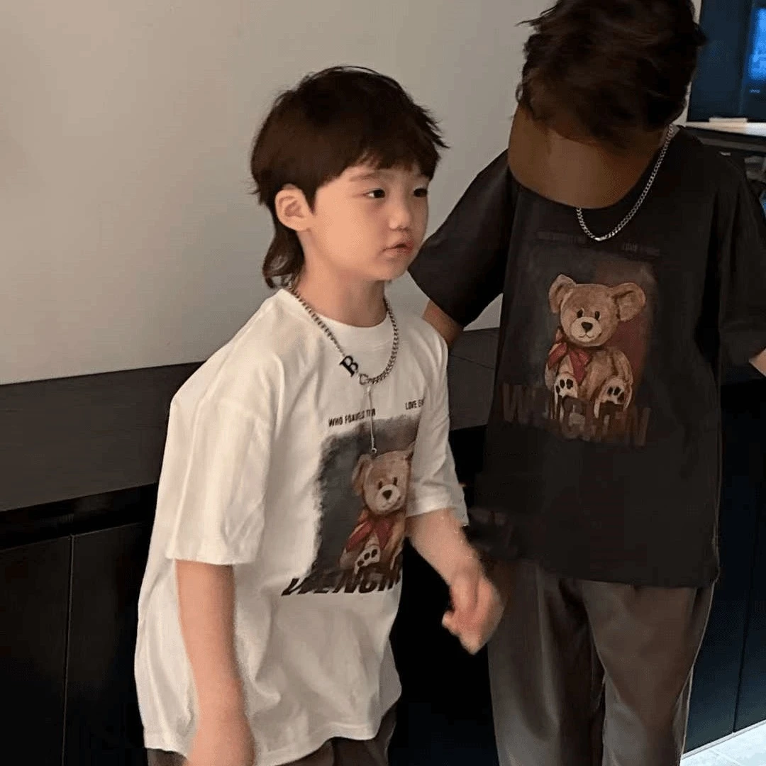 中大童2024夏季新款久木童99615男女童韩版小熊短袖T丁达尔穿搭
