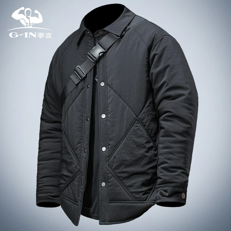 季言男士棉服冬季2024新款翻领高级感夹棉外套 今年流行的薄棉袄