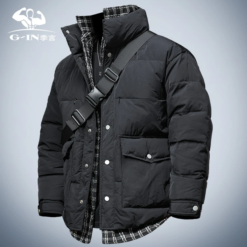 季言白鸭绒男士高级感羽绒服冬季加厚保暖立领外套假两件痞帅潮流
