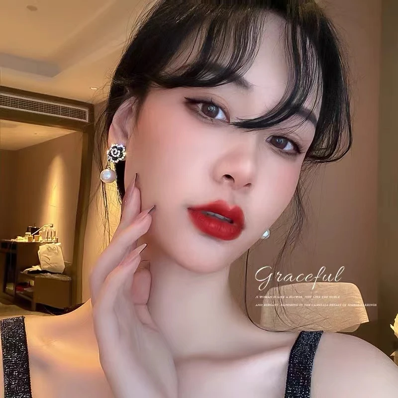 铜合金耳饰 7023复古轻奢时尚山茶花小香风小众简约冷淡风耳饰