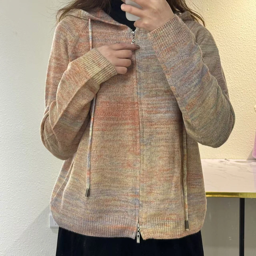 100%山羊绒时尚花纱连帽女式羊绒衫24DAK0837