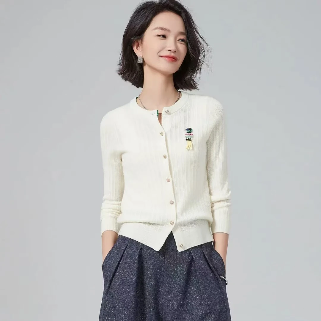 【100%绵羊毛】手工刺绣女式羊毛衫24DAK0725
