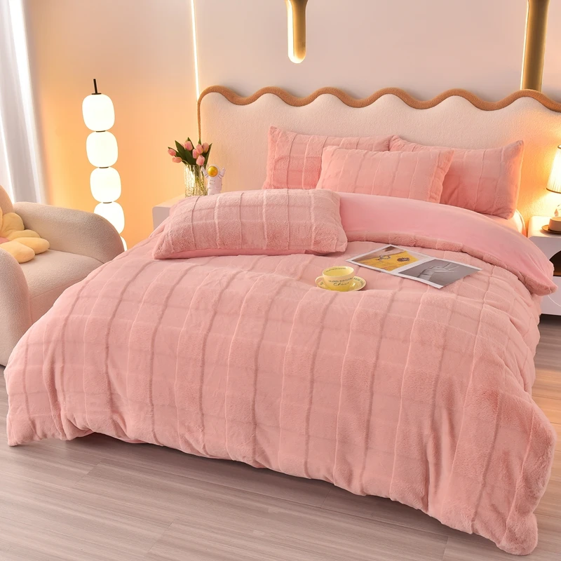 加厚保暖高端床牛奶绒四件套双面绒A类加绒被套
