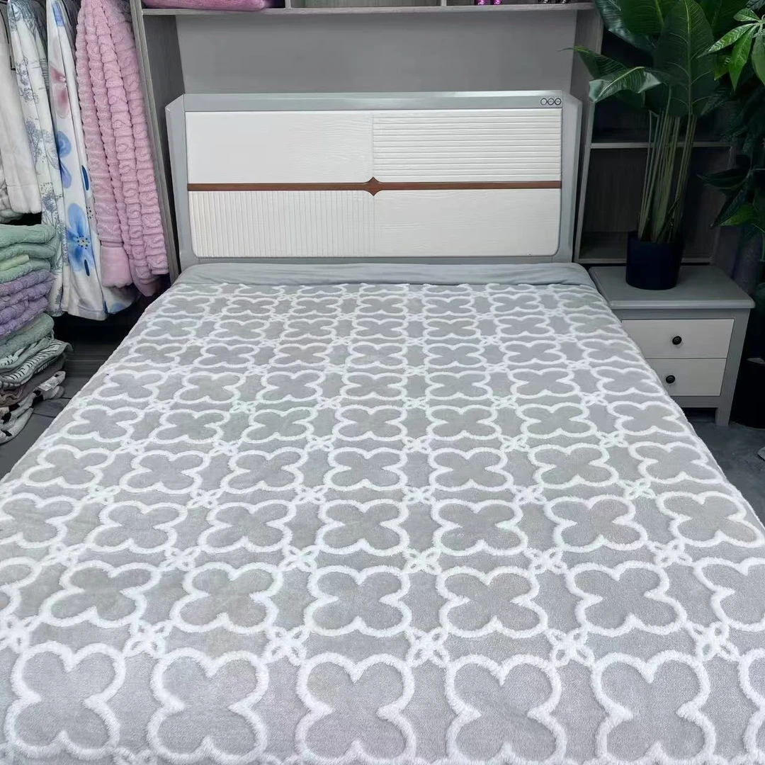 灰色灯笼花2.0*2.3米被子双层超柔轻奢简约牛奶绒双面绒盖被