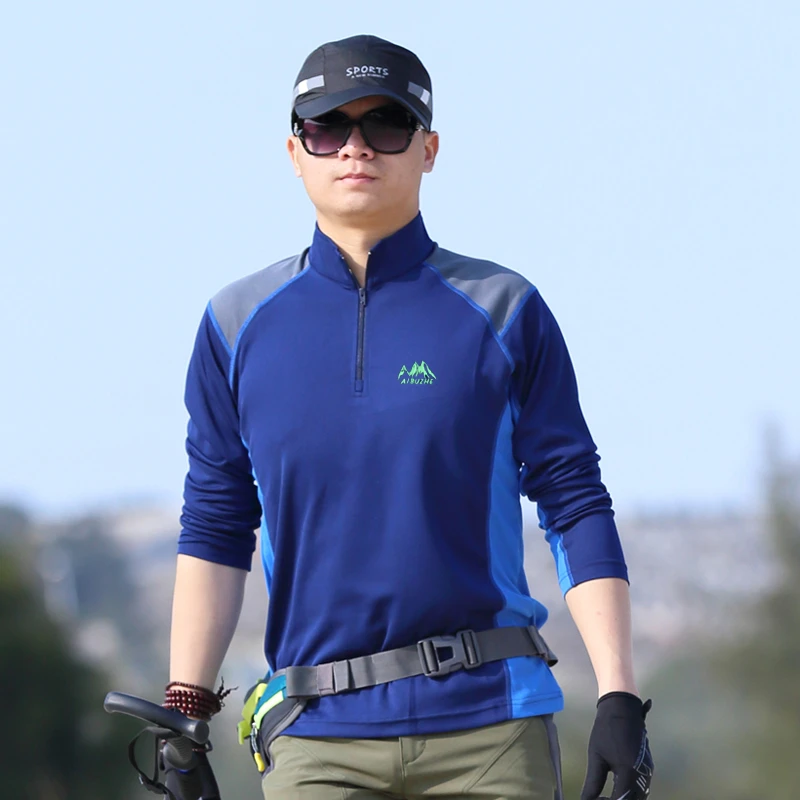 户外速干衣男长袖T恤春夏透气耐磨吸汗徒步登山运动快干衣男立领