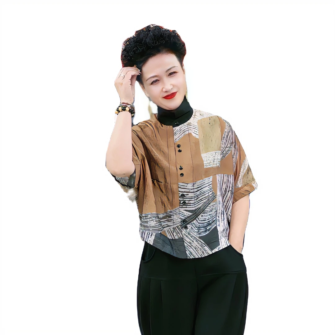夏季新款时尚拼接色翻领开衫薄款显瘦宽松防晒上衣外套女妈妈装