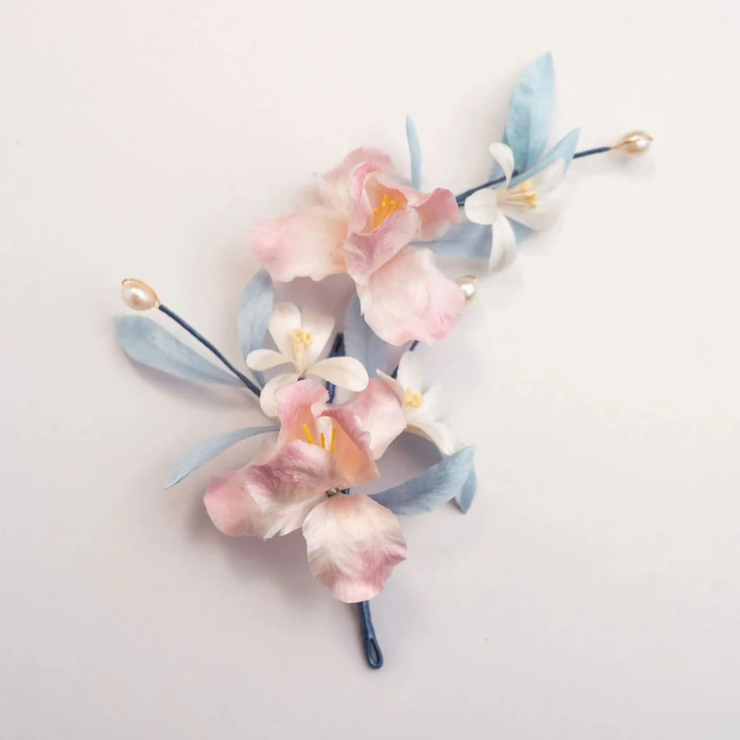 原创设计鸢尾藤蔓手工发簪子发钗古风头饰汉服配饰发饰蚕丝定制