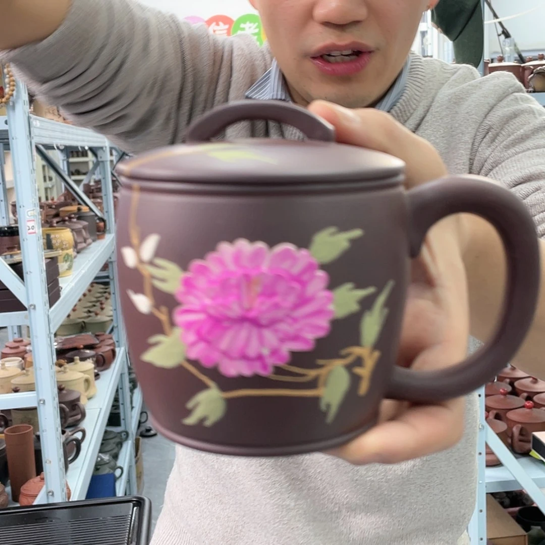 【闪购商品】紫砂茶杯汉瓦牡丹