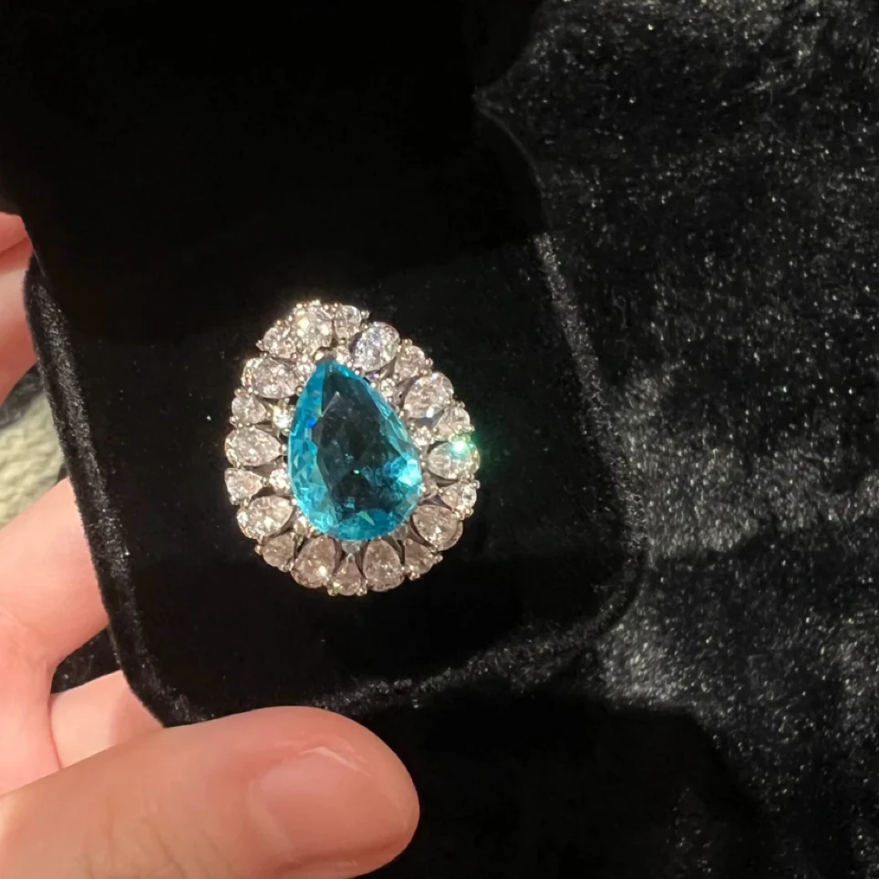 培育海蓝宝石 天蓝色水滴款戒指9050