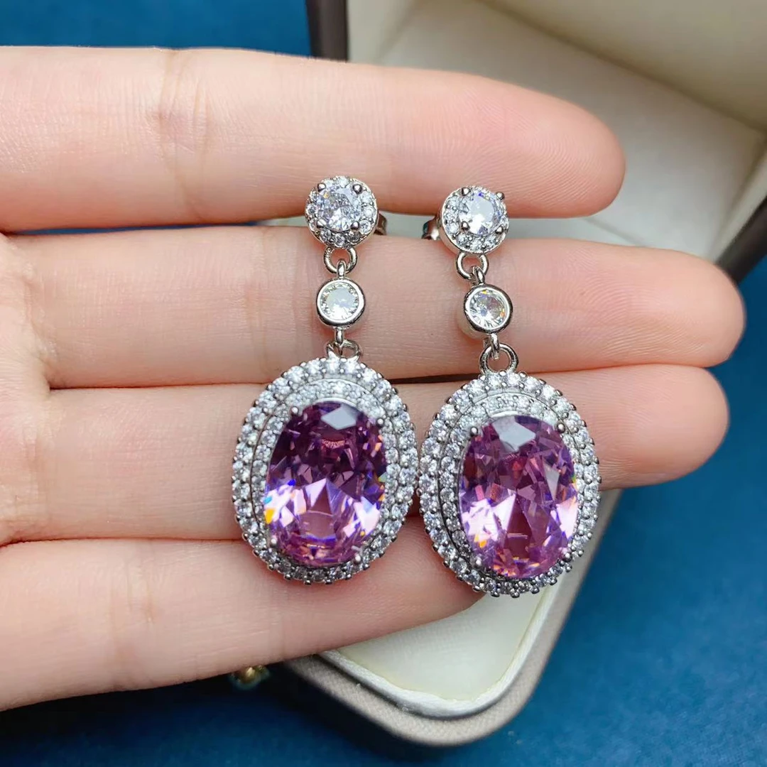 合成尖晶石 紫色气质高贵轻奢时尚耳钉4018