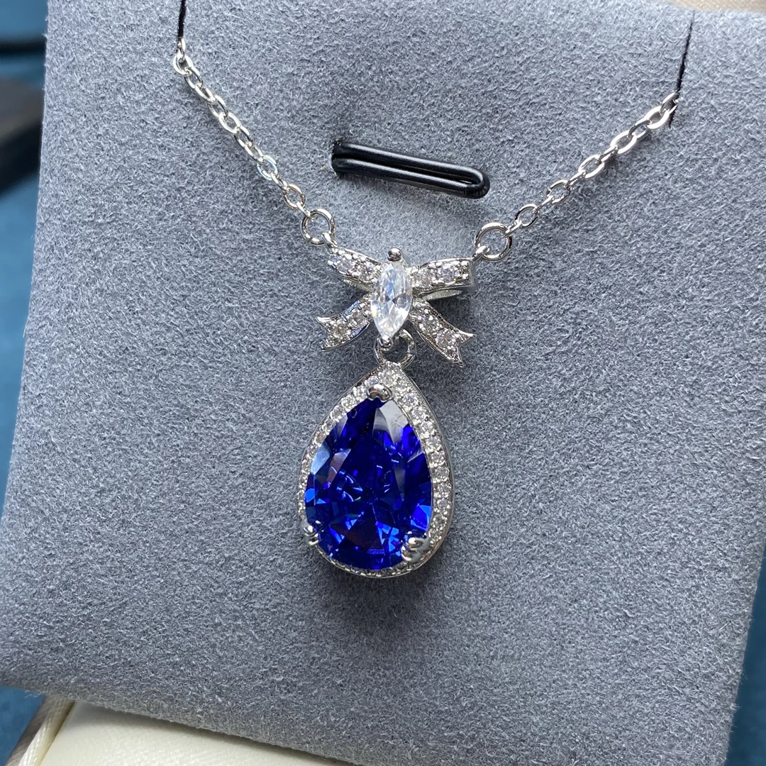 培育蓝宝石 蓝色水滴轻奢款吊坠9034