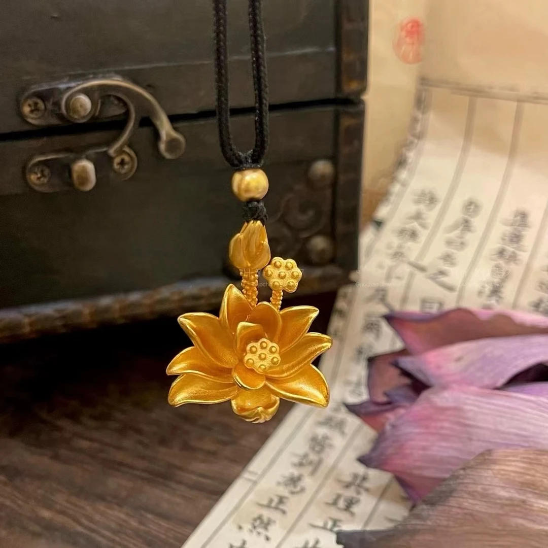 花萌 镀K金布艺吊坠 时尚精美荷花吊坠