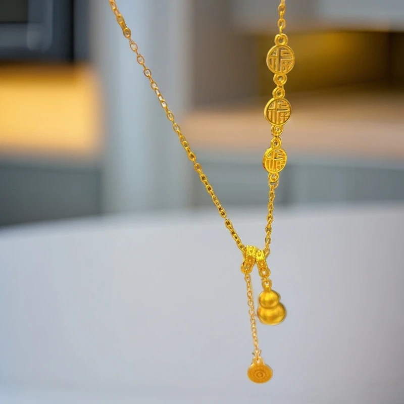 镀K金项链 时尚轻奢简约女款百搭古风小众可调节气质福字葫芦项链