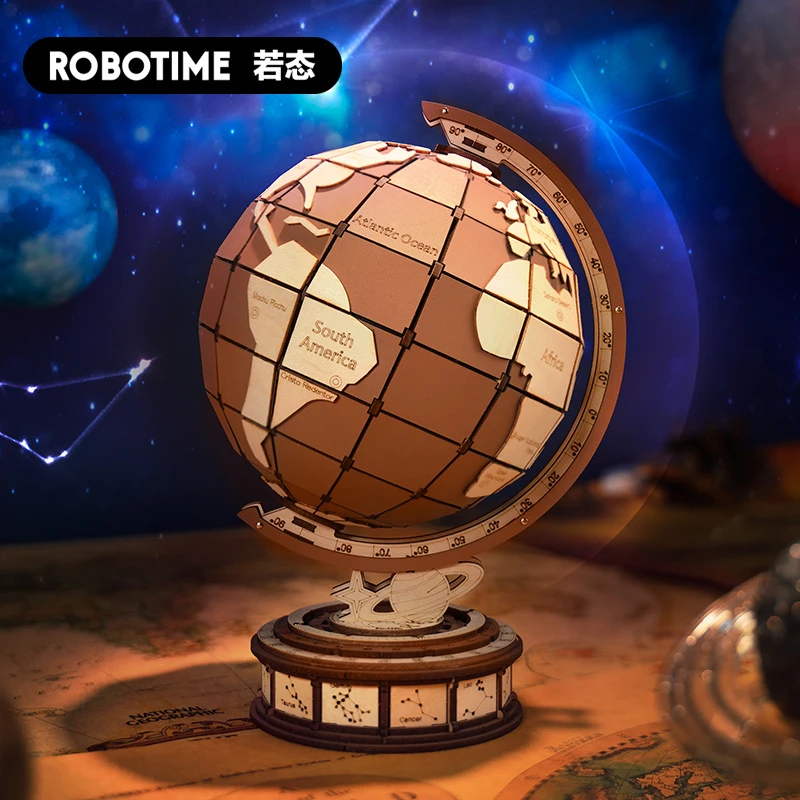 若态若客造物集地球万象木质地球仪积木拼装玩具diy立体拼图模型