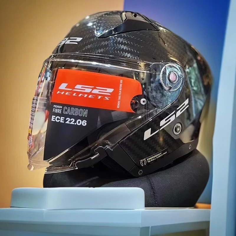 LS2碳纤维半盔摩托车头盔双镜片四分之三OF603