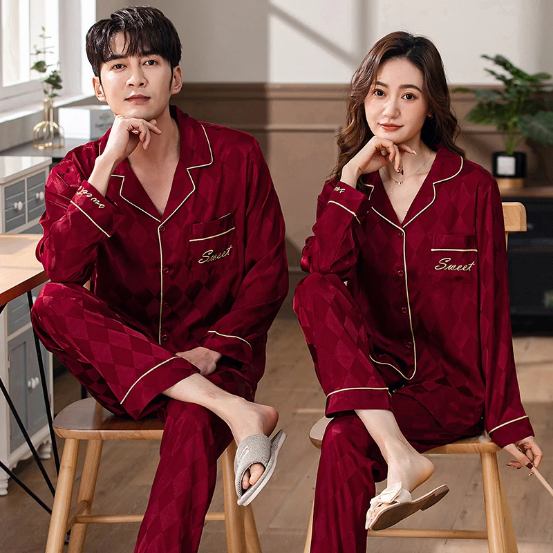 翁小妍2025新款红色结婚男女士睡衣情侣春秋季长袖薄款高端冰丝