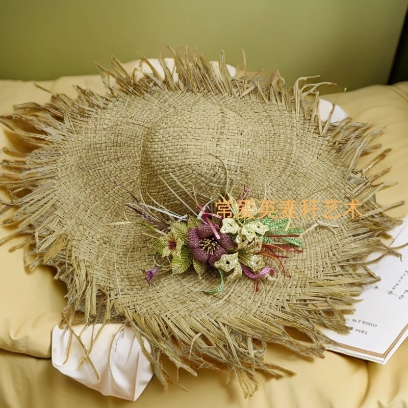 纯手工工艺品麦秆编织帽子精美中式原创头饰浪漫草编装饰品家用