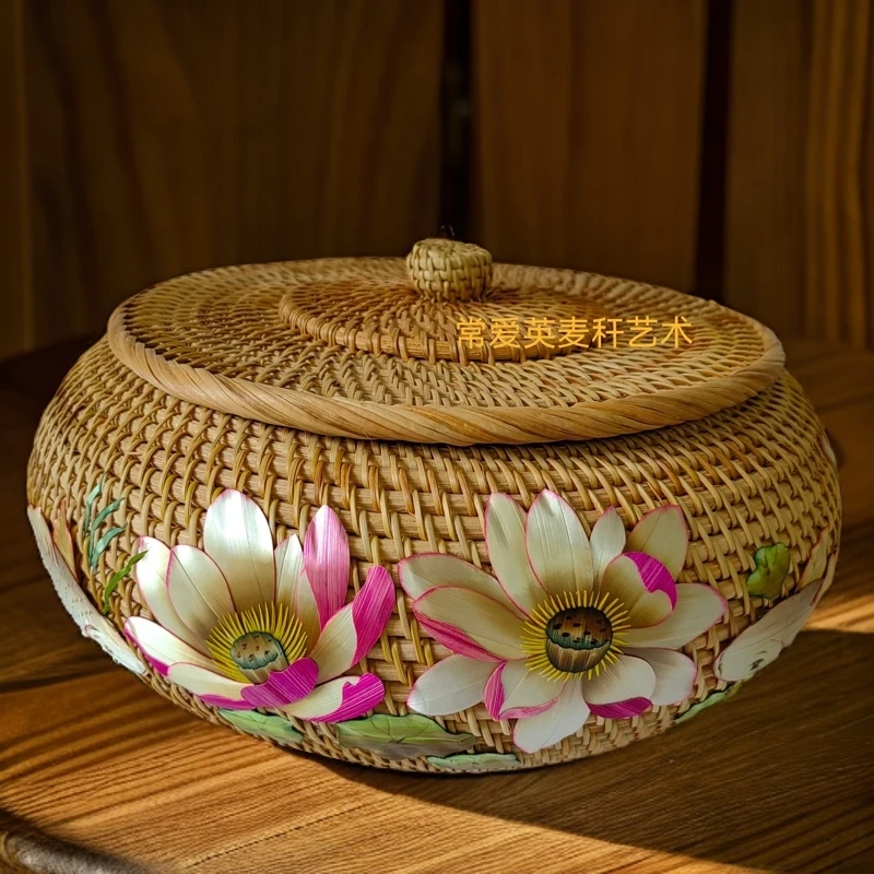 手工工艺品麦秆画工艺品摆件礼品纯手工高档藤编大号木制工艺品