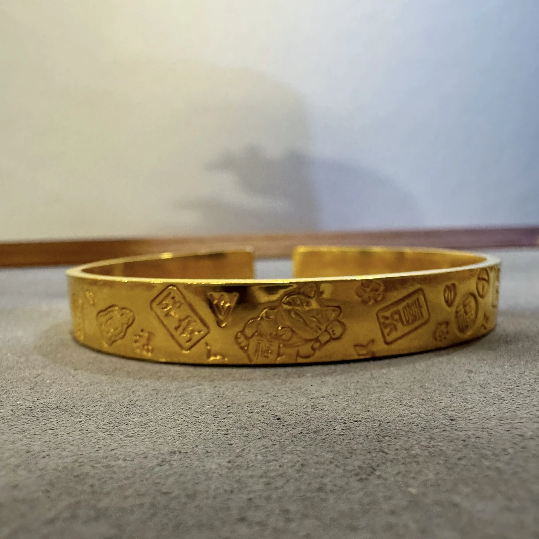 足银手镯 【开口吉言手镯】足银铸厚金时尚精美吉言喜乐开口手镯