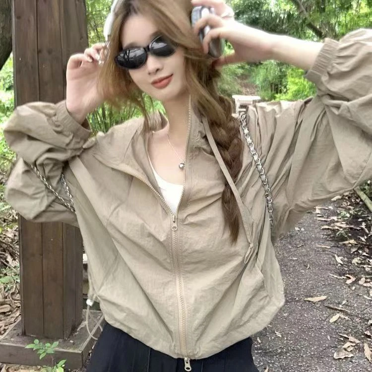 甜酷风韩版防晒衣薄款外套女夏季新款户外轻薄防晒服连帽开衫上衣