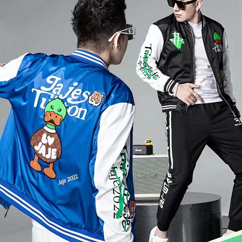 6658印花休闲男外套时尚百搭潮流 男女同款重工棒球领夹克外套