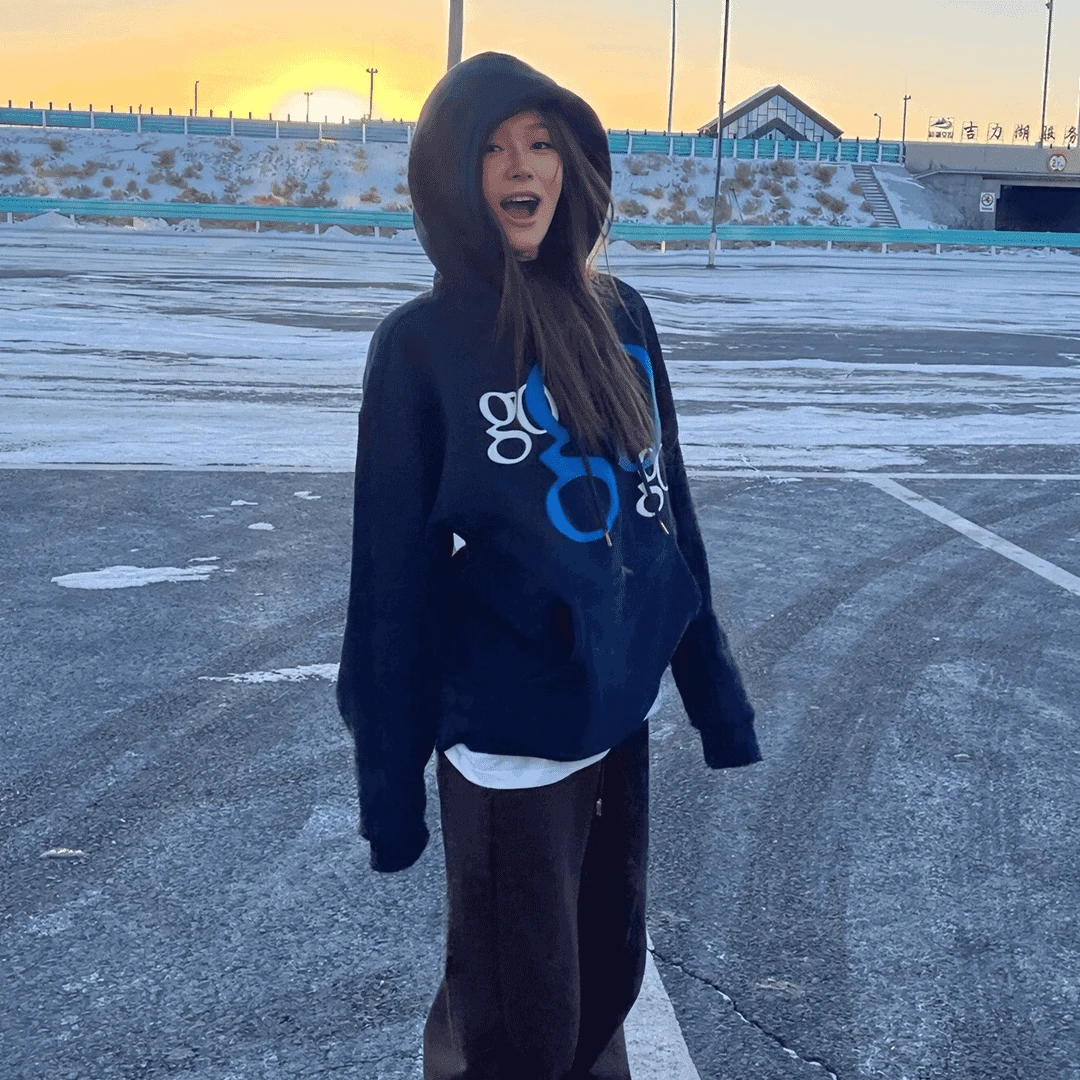 美式高街印花连帽卫衣女秋季潮牌情侣装休闲宽松外套oversize上衣