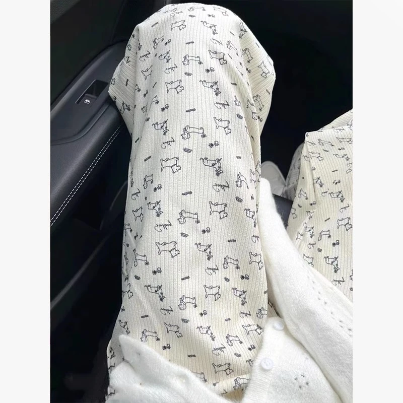 夏季2024年新款宽松小狗碎花裤垂感百搭小个子直筒休闲阔腿长裤