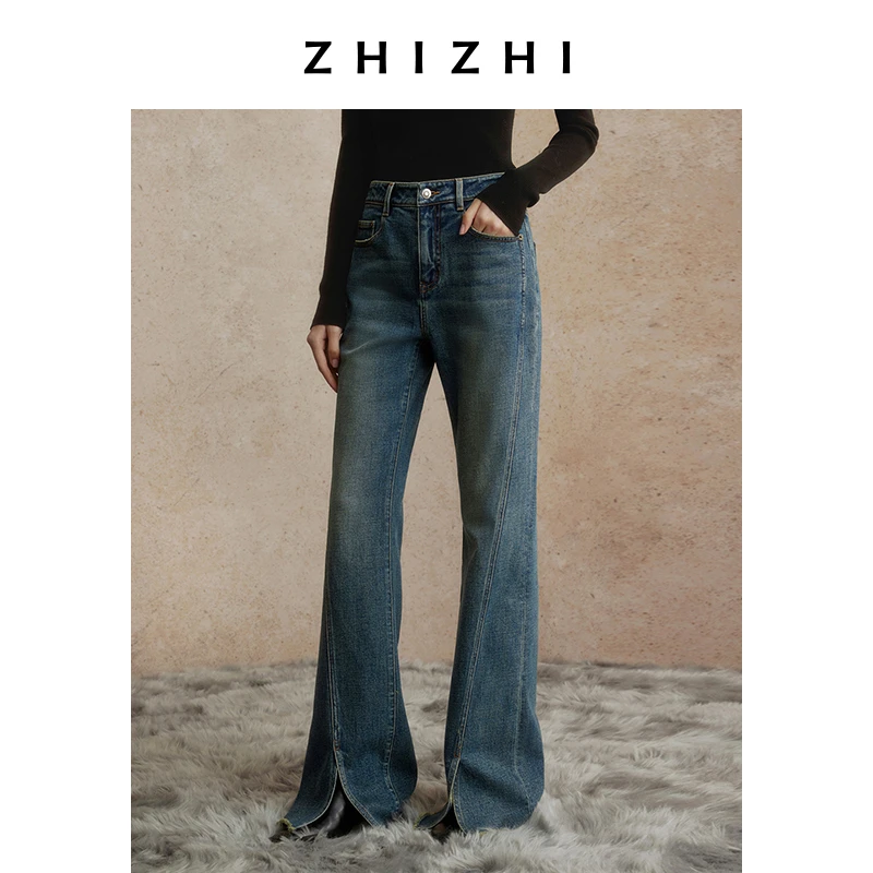 致知 倾杯近 分割喇叭牛仔裤2024冬季新款微弹复古ZZ2DWNHW076