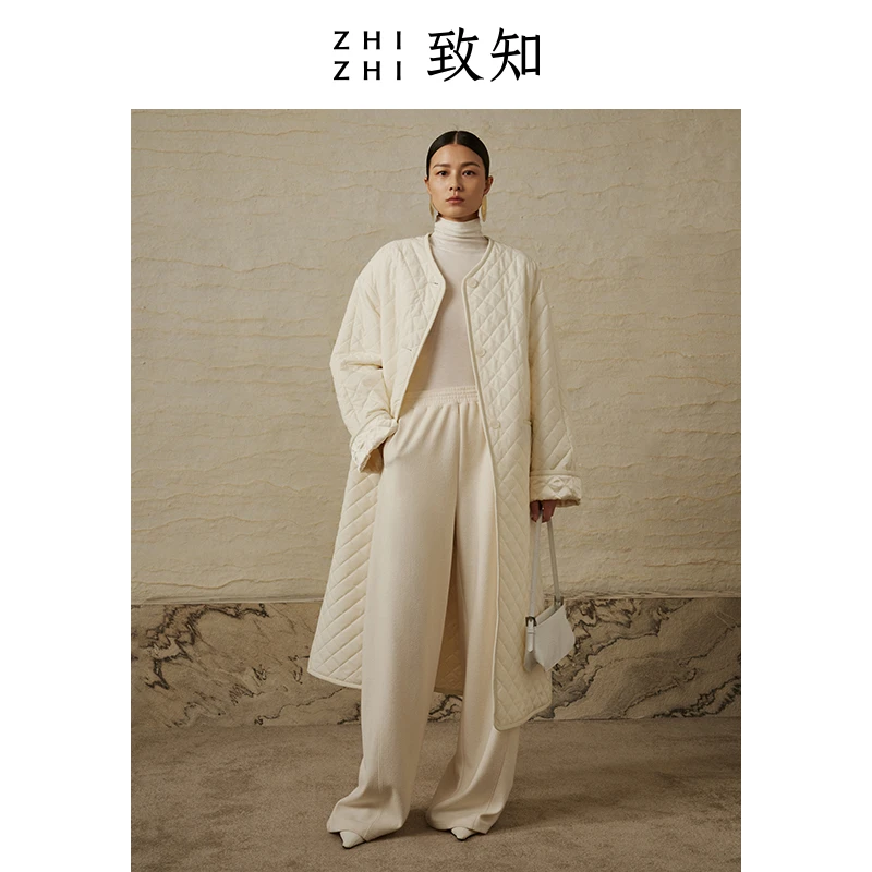 致知 鳯来朝 长款棉服外套女2023秋季新款可正反两穿ZZ2CAWM5015