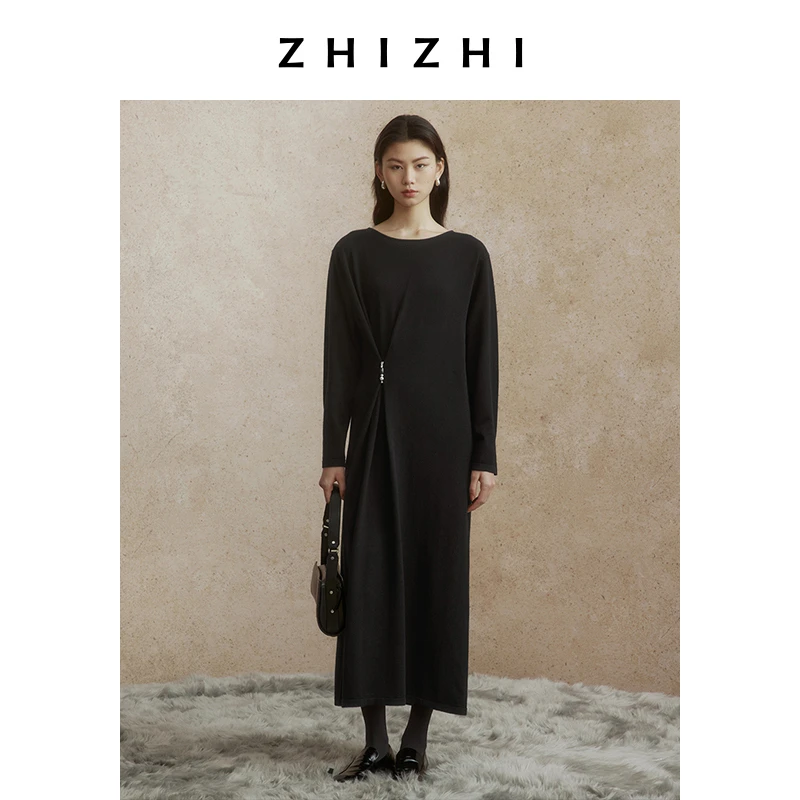 疏影斜 长款连衣裙2024年冬季新款长袖气质百搭ZZ2DWKLQ007