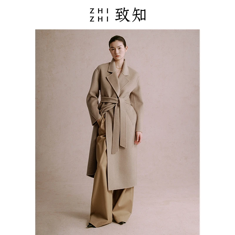 致知桂枝秋 双面呢大衣羊毛长毛呢外套女格雷系穿搭ZZ22AW9030