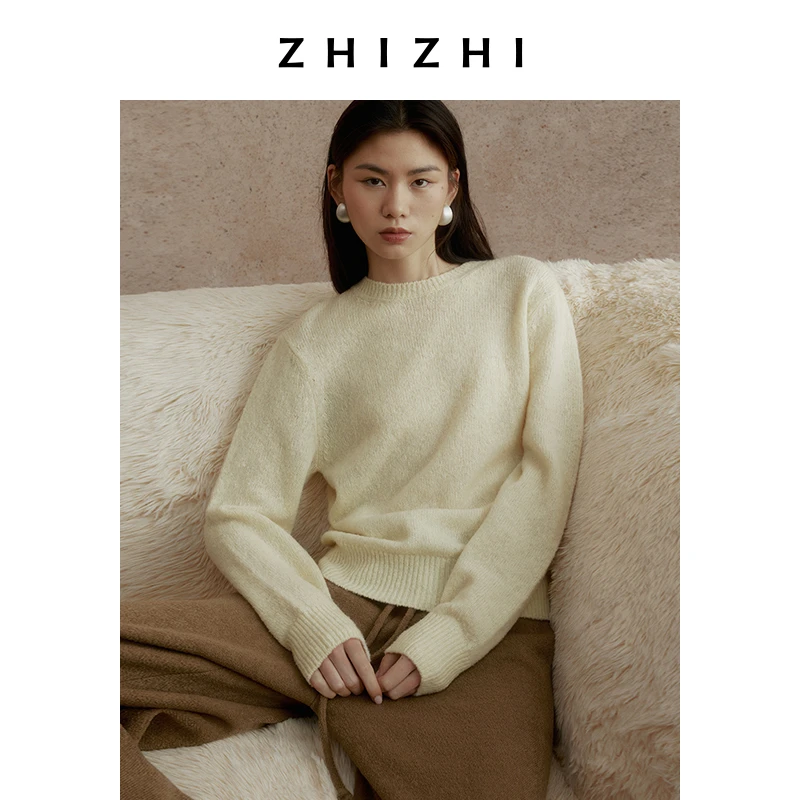 致知于飞乐 欧若风高级感罗纹圆领毛衣25春慵懒风百搭ZZ2DAKZT087