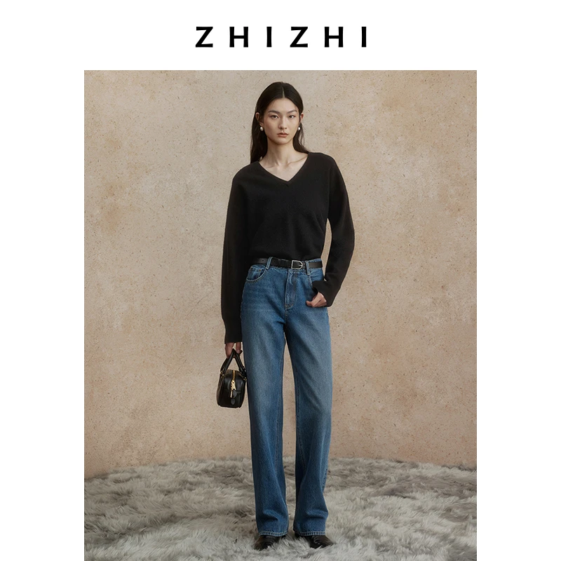 致知 越江吟 复古直筒牛仔裤24冬新款显瘦烟管裤环保ZZ2DWNHW091
