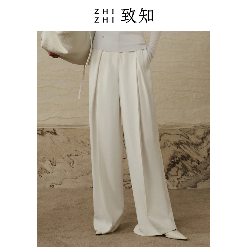 致知调啸词 阔腿裤女2023秋季休闲工字褶高腰垂感抗皱ZZ2CAWK9025