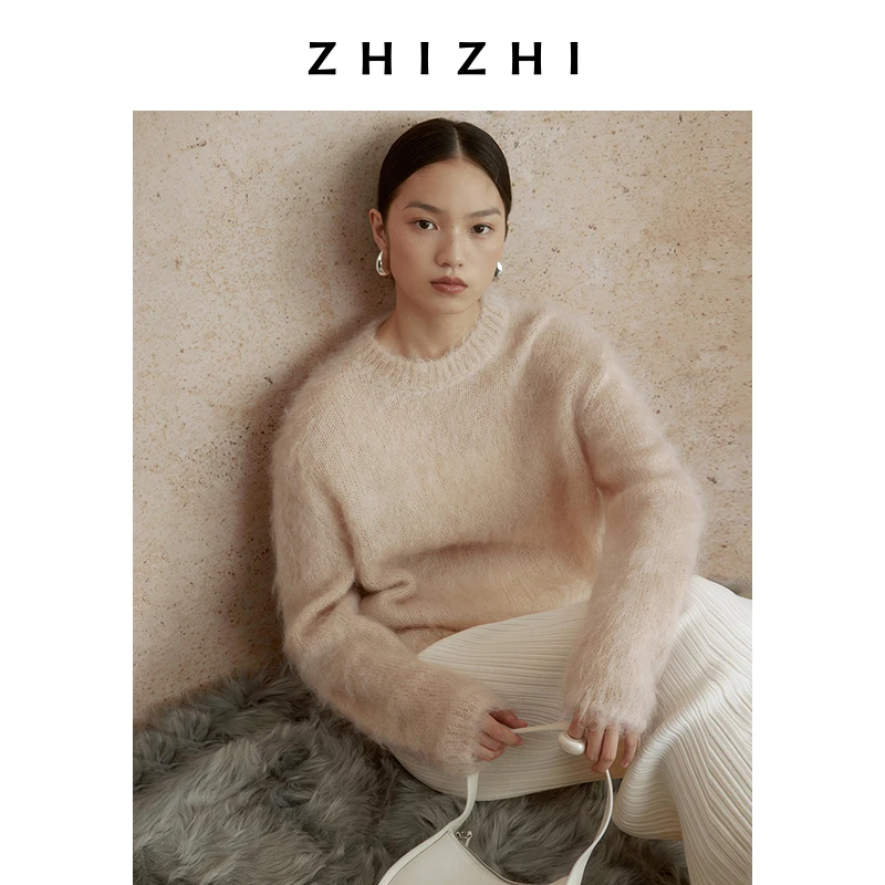 致知 羽仙歌 极简静奢套头衫女2024冬季新款慵懒圆领ZZ2DWKZL032