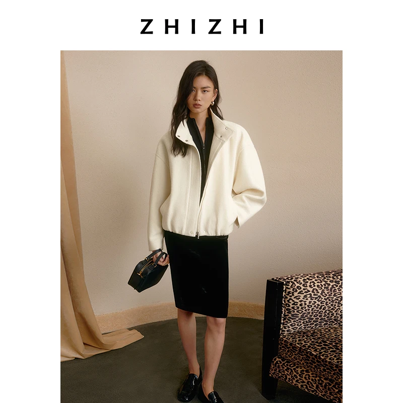 【赵老板专属】致知 柳梢青 短款毛呢外套中性风立领夹克高级感W037