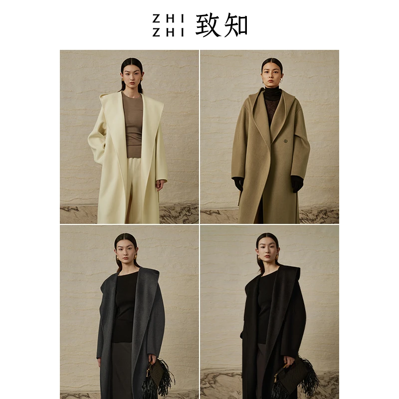 致知 致知蓬莱 大衣外套休闲连帽双面呢格雷系穿搭ZZ2CAWW9007
