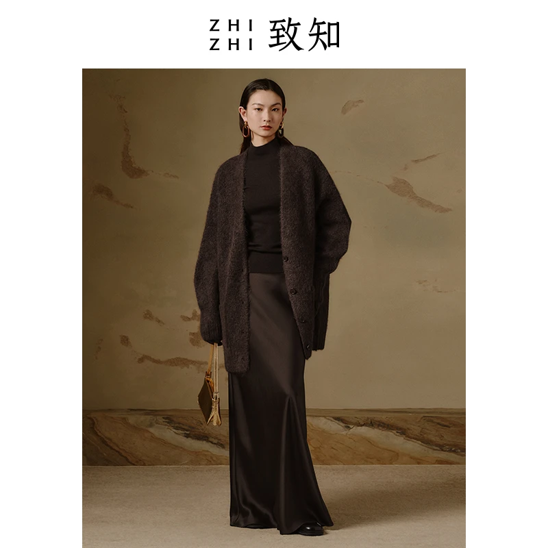 致知比梅 中长款开衫2023冬新进口羊驼毛citywarm穿搭ZZ2CWKJJ013