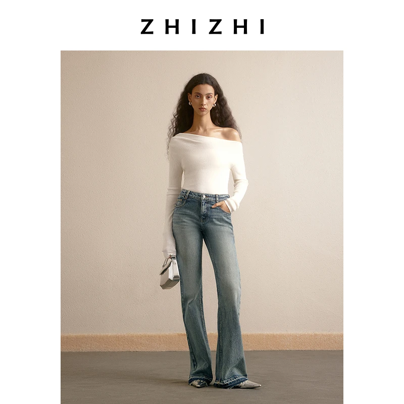 致知 梦扬州微喇牛仔裤女2024秋新款复古修身微喇裤ZZ2DANHW008