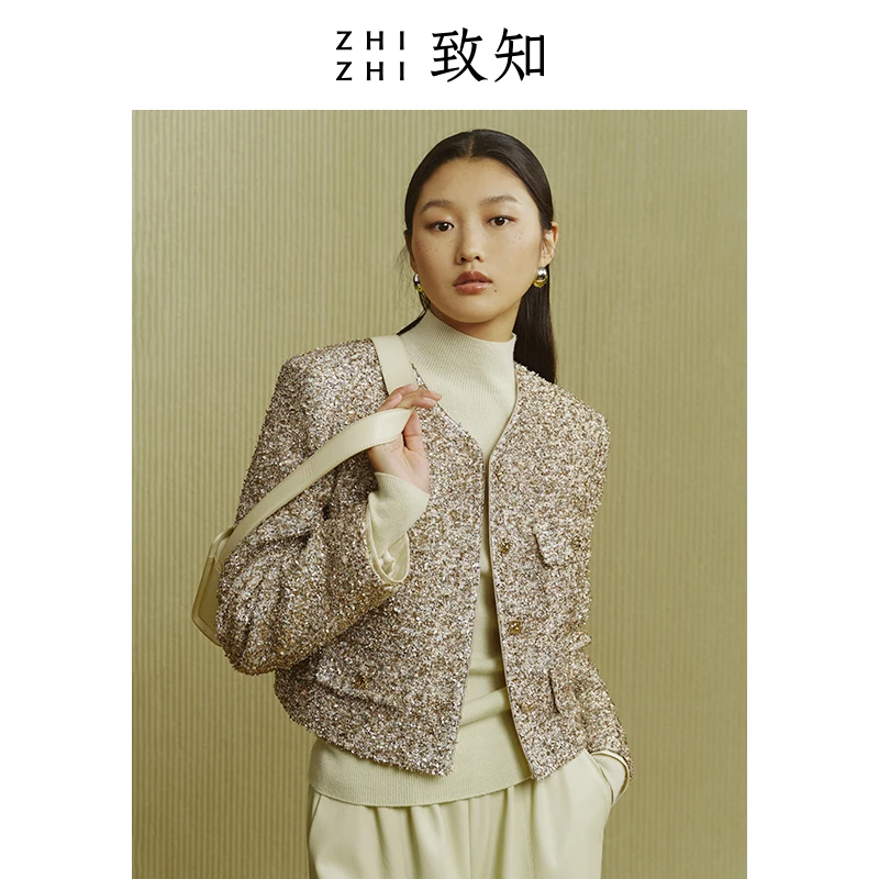 【橱窗】致知 芰荷 小香风外套冬金银光泽粗花呢高级ZZ2CWWJ5013