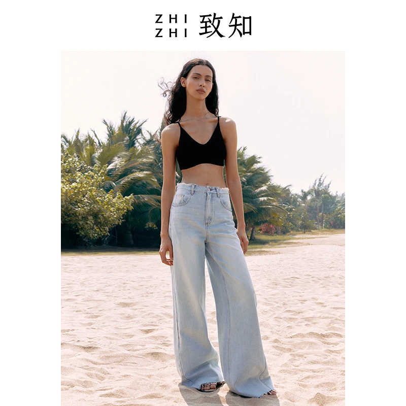 致知 排歌 欧若风全棉阔腿夏复古直筒牛仔裤ZZ2DMWHW005